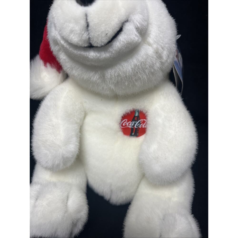 Coca Cola Bear 1996 12" Plush Stuffed Animal White Polar With Santa Hat Vintage - Picture 3 of 9